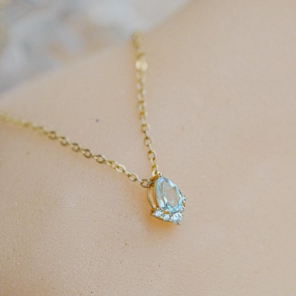 Aquamarine Blue Authentic London Topaz Stone Necklace Natural Gemstone Chain - Picture 3 of 10
